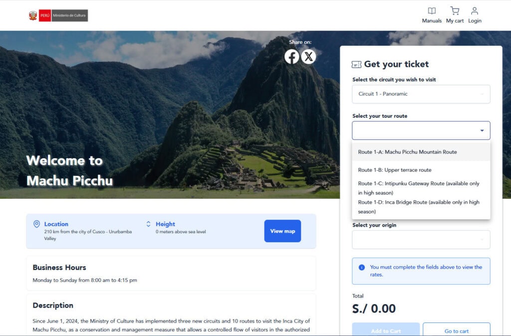 Photo of the selection of your circuit and route at Machu Picchu