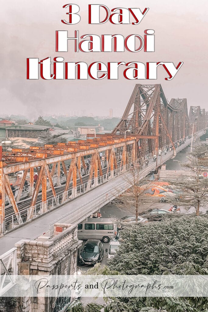 3 Day Hanoi Itinerary - photo of Long Bien Bridge with hazy pink skies