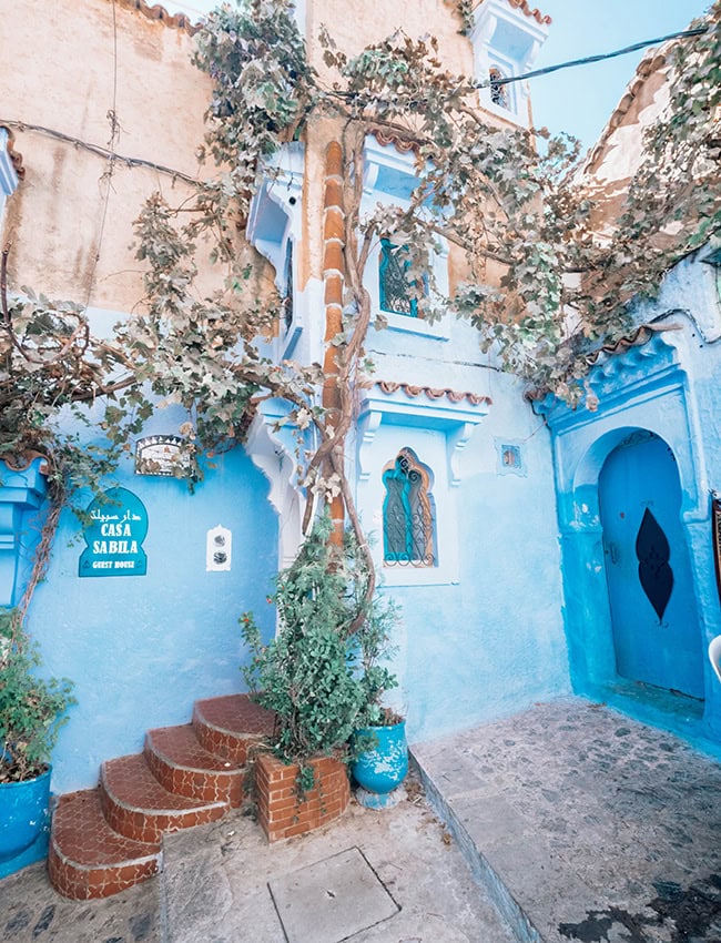 A corner of Chefchaouen painted in different shades of blue - Tangier to Chefchaouen