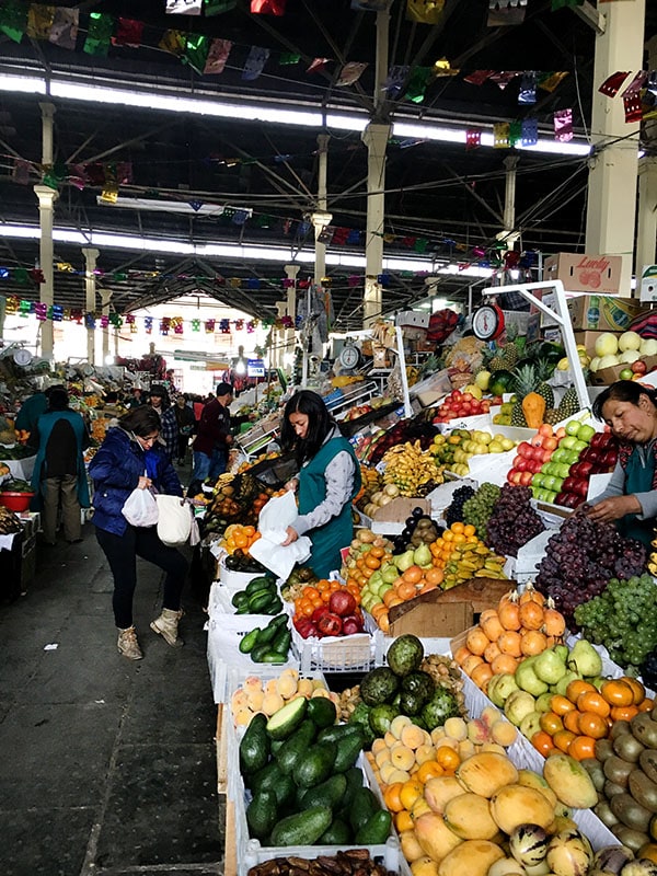 Fruit stand at San Pedro Market in Cusco Peru