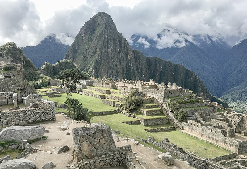 Machu Picchu ruins with Wayna Picchu Mountain