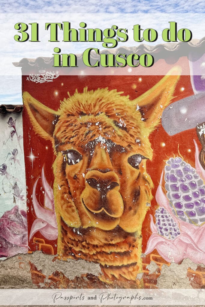 A mural of an alpaca on one of Cusco Peru's streets - Things to do in Cusco