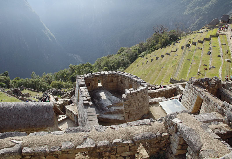 The Temple of the Sun from a higher point of view at Machu Picchu