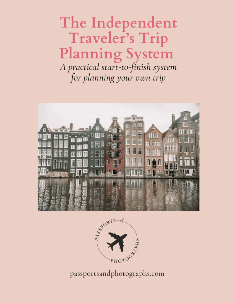 Cover photo of The Independent Traveler's Trip Planning System with a photo of row houses in Amsterdam.