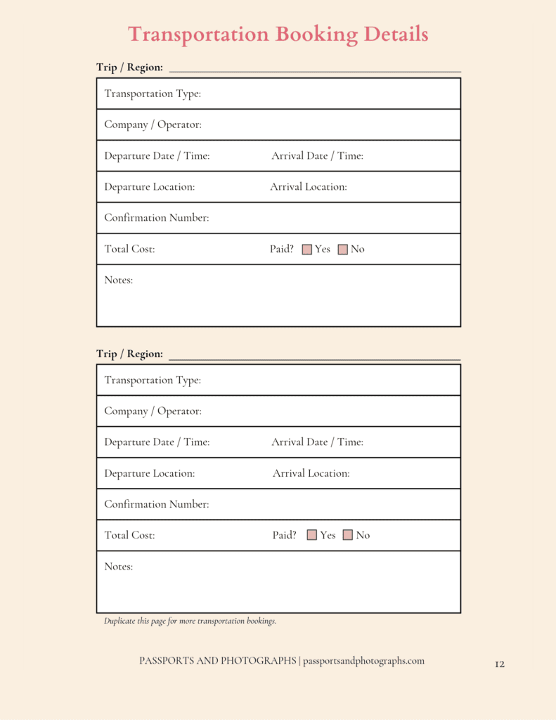 Transportation Planner for a trip